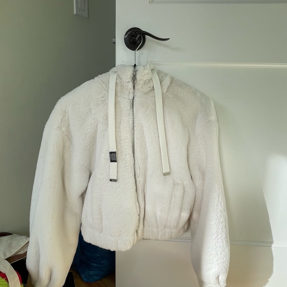 Bershka White Teddy Cropped Jacket